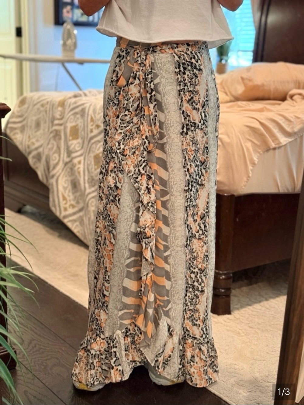 easel Mixed Print Maxi Skirt in Beige, Gray and Cream